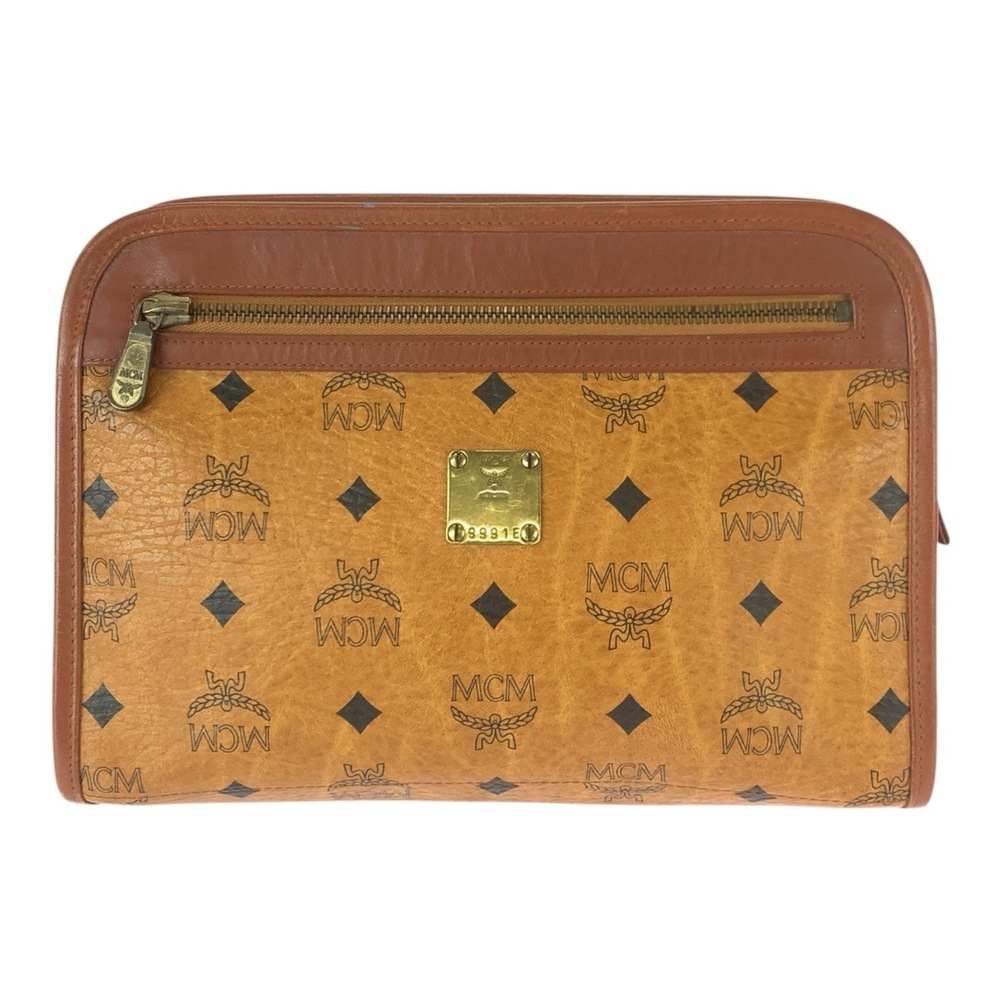 MCM Vintage Visetos Brown Camel Cognac Leather Second Bag Clutch for Men
